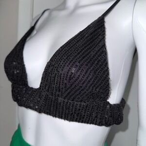 Micas Sequin Bralette Top Party Festival Sparkle Black Crop Top‎ Size M